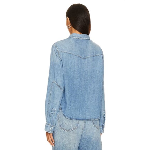 Citizens of Humanity Cropped Western Shirt in Carolina Blue X-Small New Denim - Picture 2 of 15